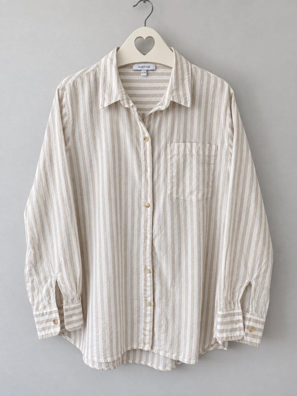 mySTYLE Linen Cotton Striped Button Down Shirt XL Beige White PTP22